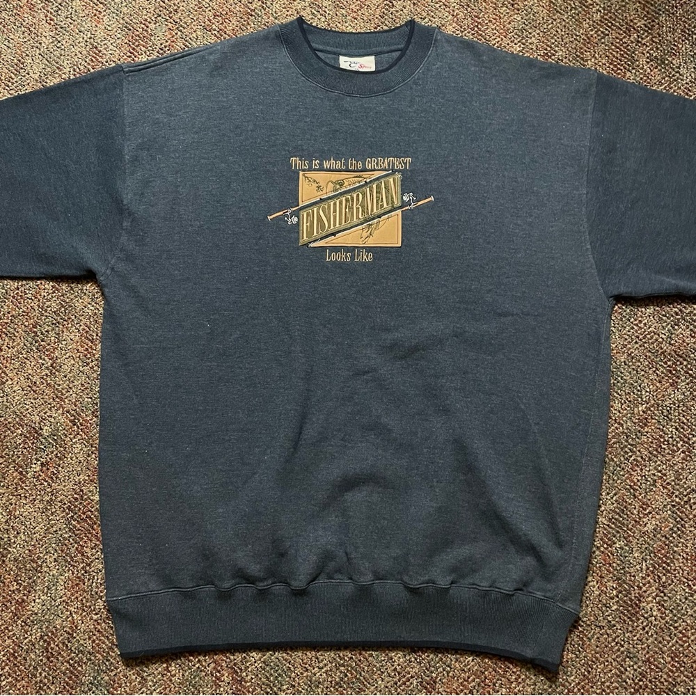 Vintage 90s Fisherman Angler Fishing Outdoorsman Embroidered Sweatshirt 3XL